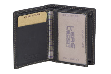 Mini Geldbörse extra dünn mit Klappe im Hochformat LEAS MCL in Echt-Leder, schwarz